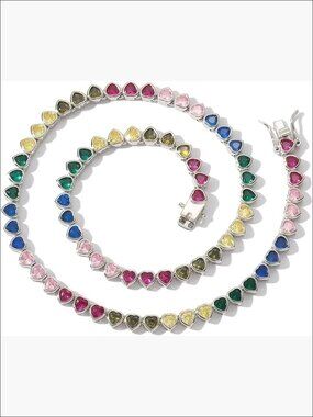 18 Inch Tennis Chain Necklace, Heart CZ Stones, Gold or Silver Plated
